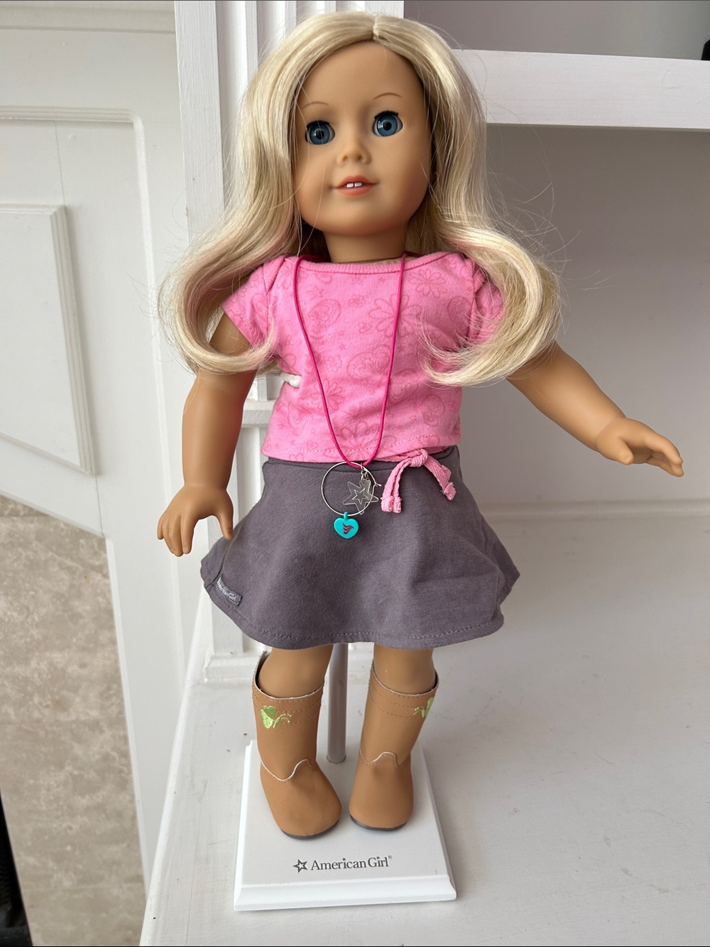 American Girl Just Like Me Blonde Doll With Pink Top, Gray Skirt, and Boots